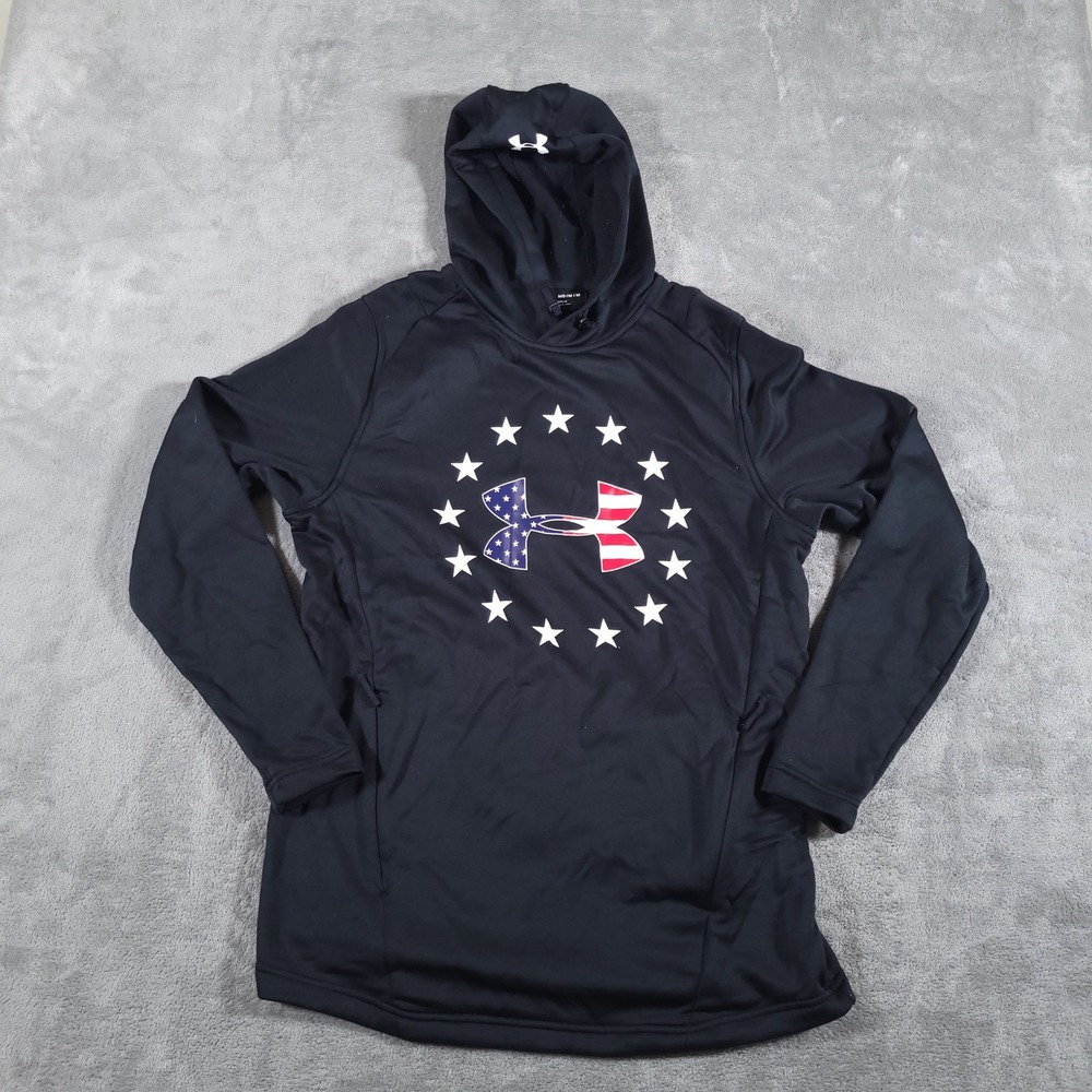 Under Armour Hoodie Men Medium Black Freedom Flag Graphic Athletic Pullover